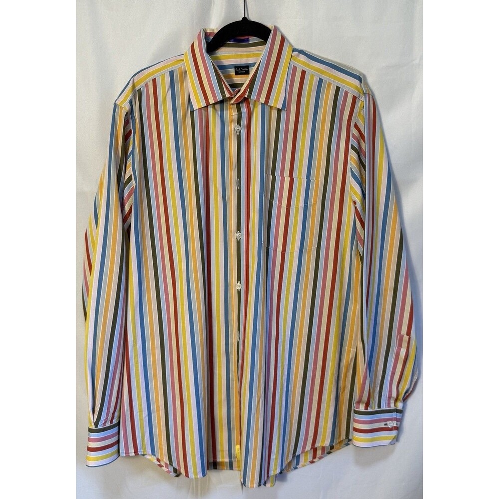 Paul Smith Button Down Dress Shirt Size 17/43  Slim Fit  Multicolor Stripes L